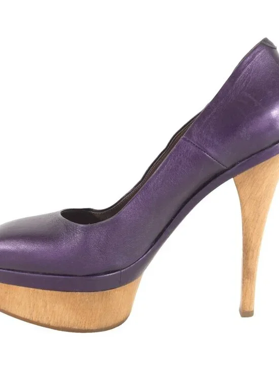 Vintage Marni Leather Platform Pumps US 9 EU 39 Womens Purple Wood Heel $695 - Picture 5 of 8